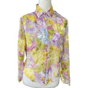 Luise Positano Womens Shirt Blouse Size Small‎ Silk Blend Sheer Floral Italy